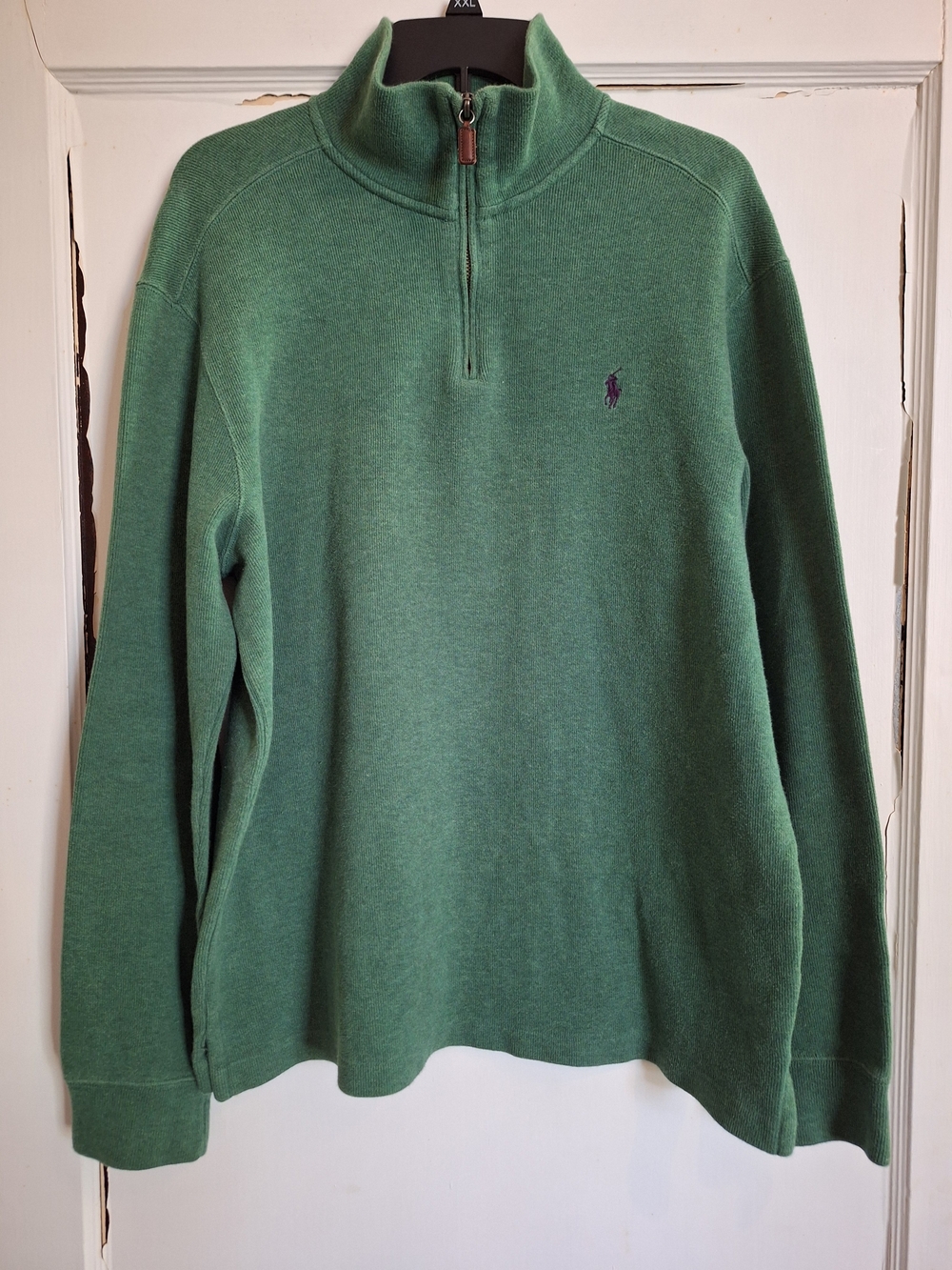 VTG RALPH LAUREN POLO Mens 1/4 Zip Sweater Pullover Cotton Green Purple Pony